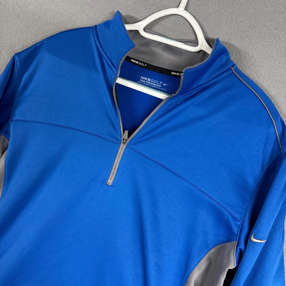 Nike Golf Pullover Mens Medium Blue Gray Tour Performance Therma-FIT 1/4 Zip